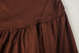 Women Trendy Solid Color Split Irregular Deep V Halter Neck Sexy Dress