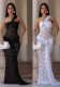 Women Sexy Lace Slash Shoulder Ribbon Bodycon Dress