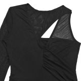 Women Sexy Mesh See-Through Round Neck Bodycon Dress