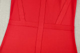 Women Chic Hollow Out Bodycon High Neck Solid Color Slim Short Dress