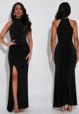 Women Sexy Off-Shoulder Beaded Bubble Bead Split Dress