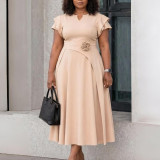 Women Summer Chic High Waist A-line Plus Size Midi African Dress