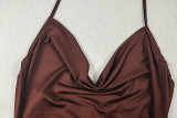 Women Trendy Solid Color Split Irregular Deep V Halter Neck Sexy Dress