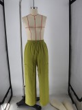 Women Solid Sleeveless V-Neck Vest Drawstring Pocket Wide Leg Pants Casual Two-Piece Set