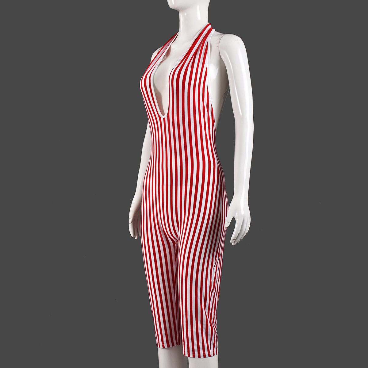 Striped Hollow-Out Backless Lace-Up Jumpsuit for Clubwear