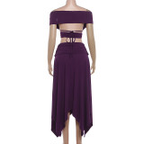 Women Spring Sexy Off-Shoulder Tank Top and Solid Irregular Midi Skirt Two-Piece Set