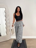 Spring & Summer Fashion Plaid High-Waist Wide-Leg Casual Pants