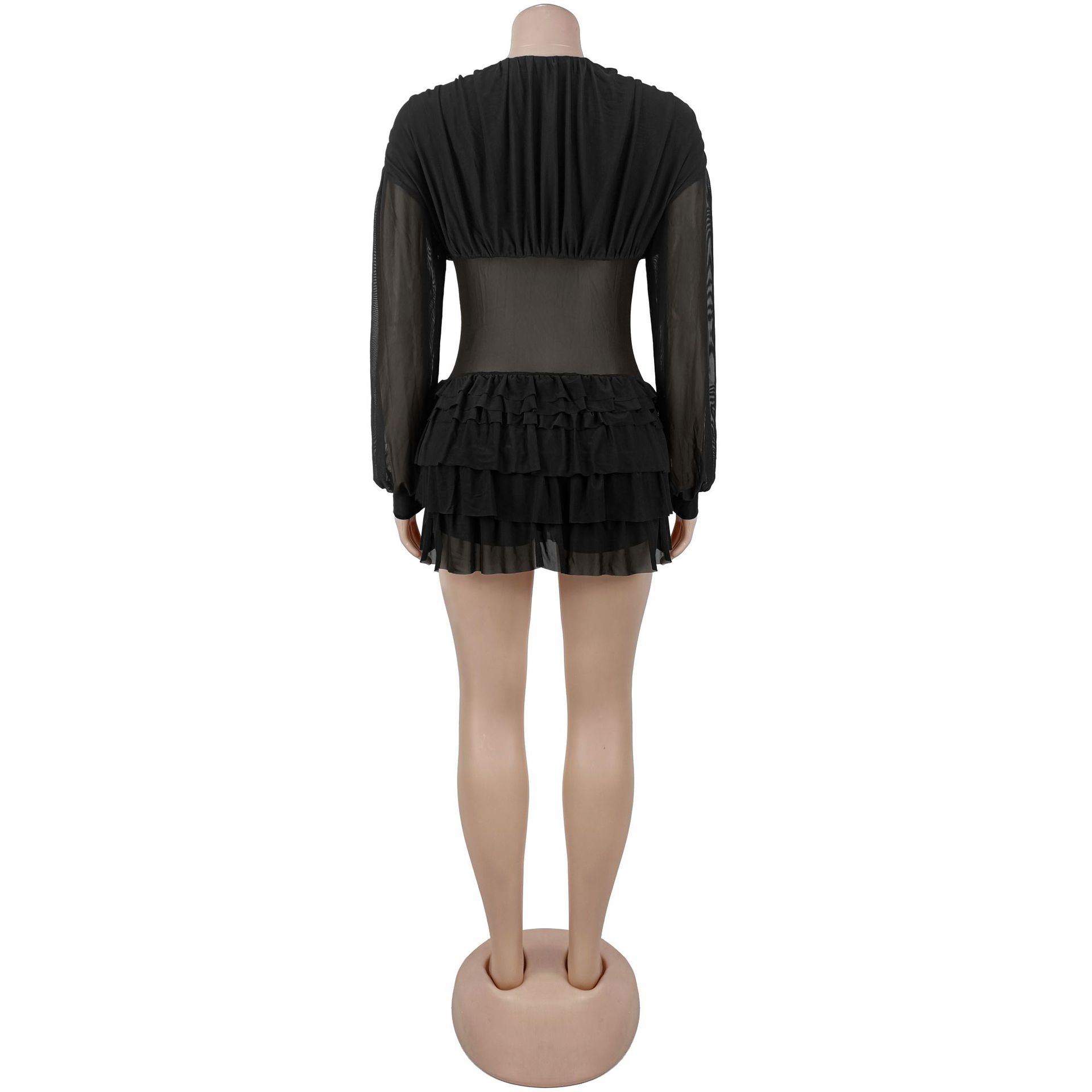 V-Neck See-Through Mesh Dress for Clubwear