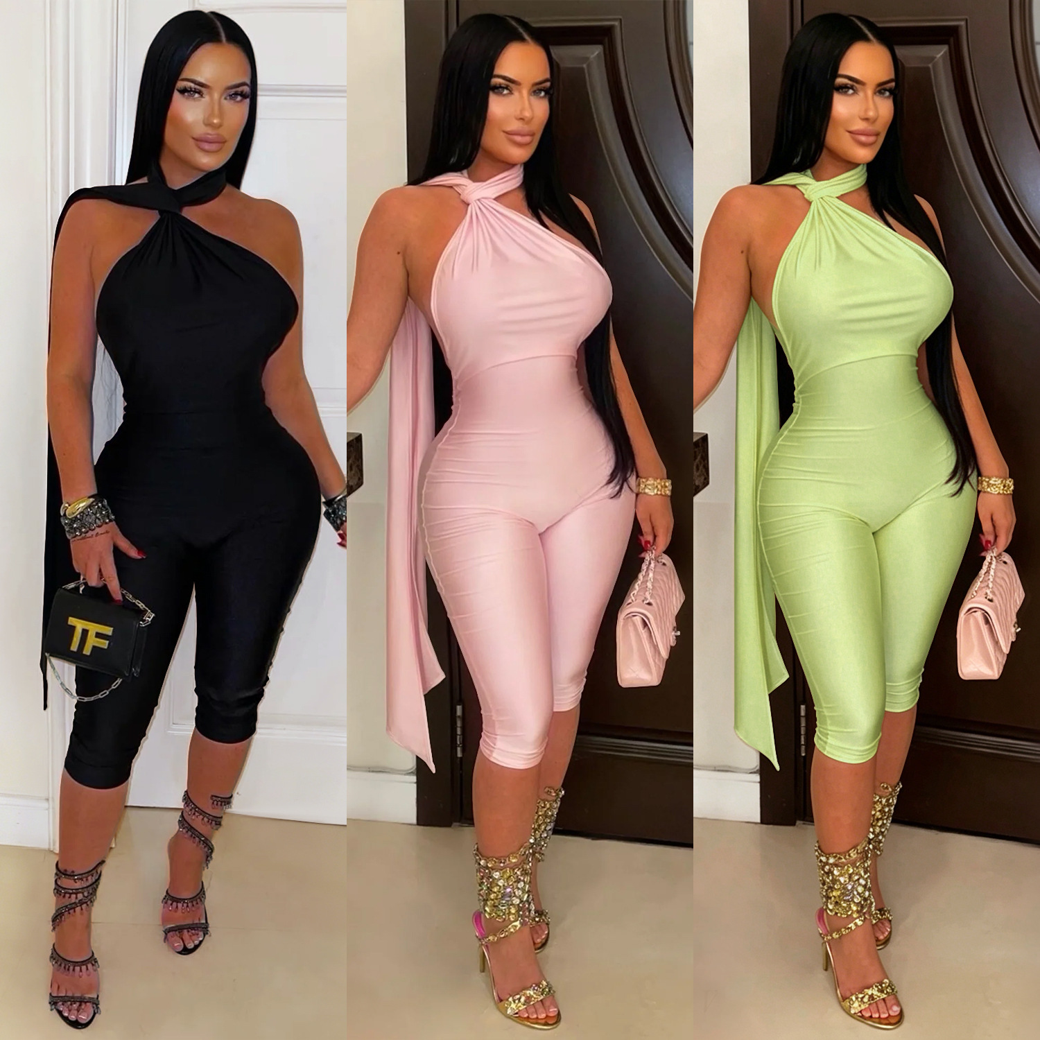 Solid Backless Bodycon Jumpsuit for Casual Clubwear