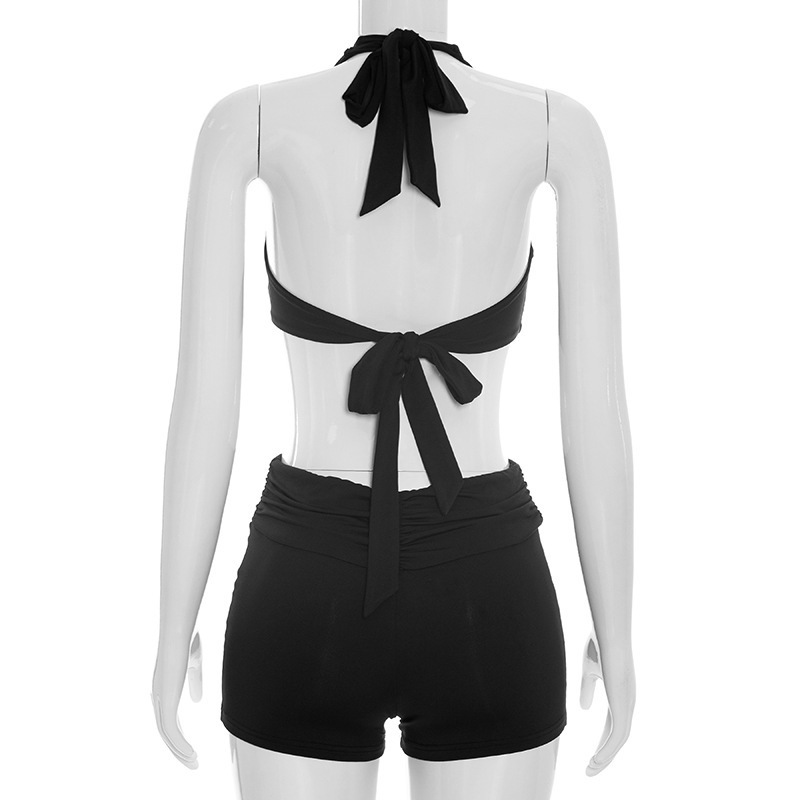 Halter Neck Lace-Up Backless Romper for Summer Clubbing