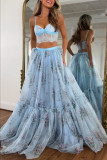 Women Sling Top and Chiffon Printed Tie-Accent Midi Skirt Two-Piece Set