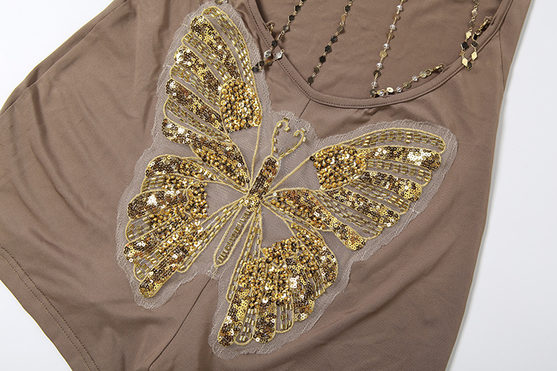 Beaded Chain Halter Backless Bodysuit for Spring Clubwear