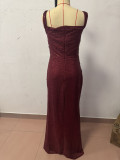 Women Sequin Off Shoulder Slit Dress