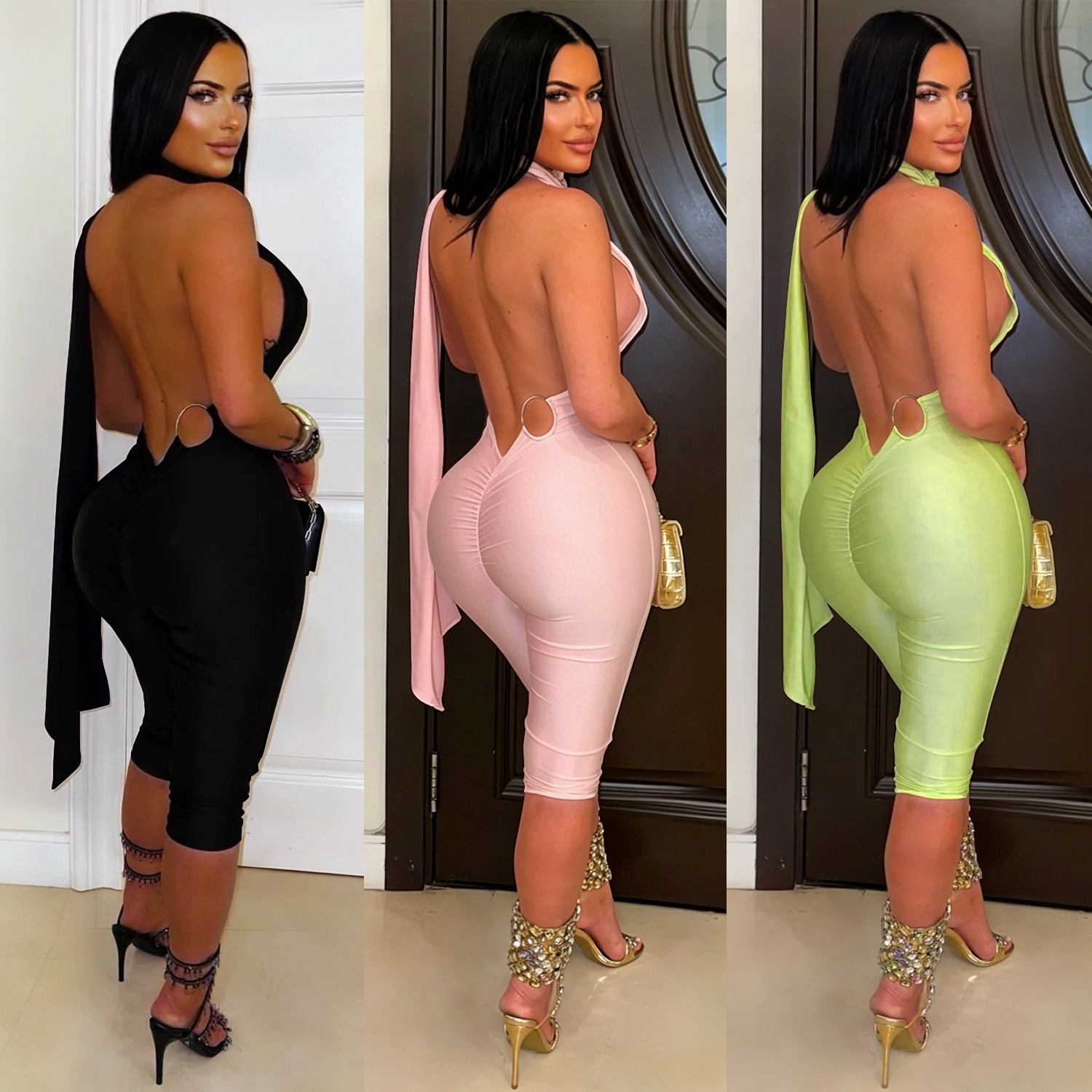 Solid Backless Bodycon Jumpsuit for Casual Clubwear