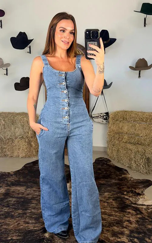 Denim Sling Wide-Leg Jumpsuit for Casual Streetwear