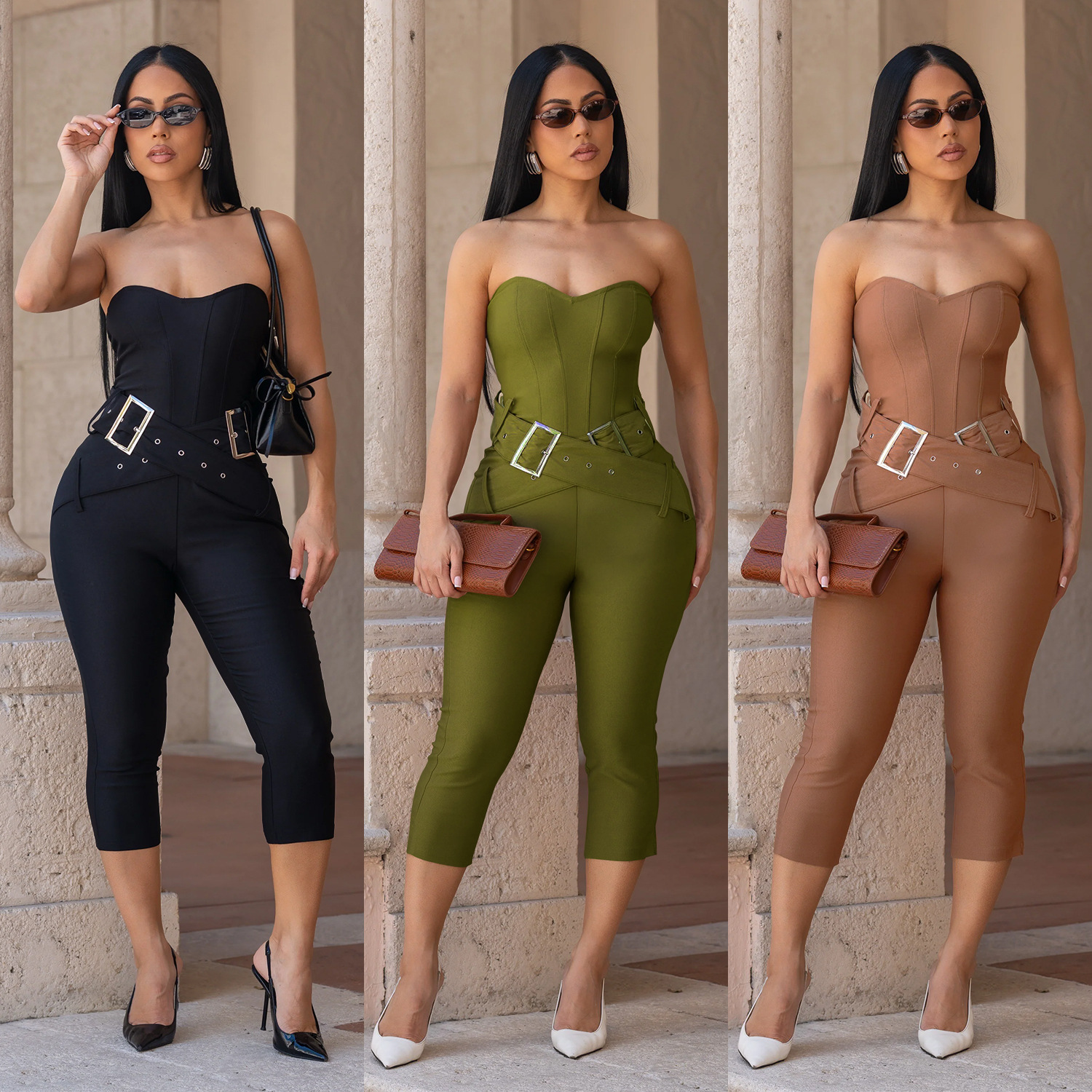 Solid Strapless Bodycon Jumpsuit for Clubwear