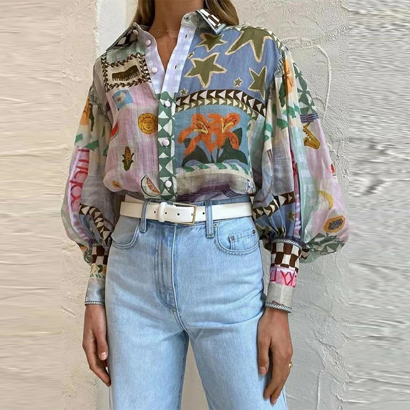 Painted Long Sleeve Shirt for Spring Casual Wear