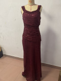 Women Sequin Off Shoulder Slit Dress