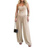 Summer Women Open Waist Halter Low Back Tie Loose Jumpsuit