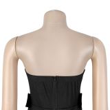 Women Sexy Strapless Solid Bodycon Jumpsuit
