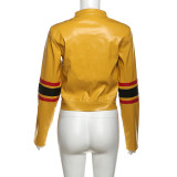 Women Autumn & Winter Embroidered Color-Block Crop Jacket