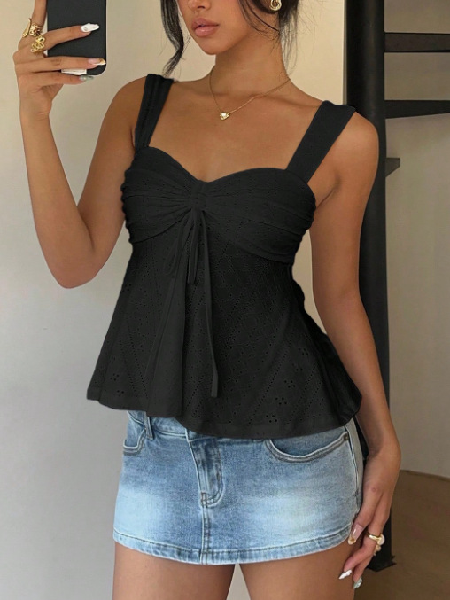 Knitted Drawstring Top for Summer Casual Wear