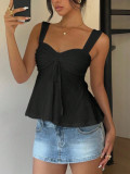 Women Summer Knitting Drawstring Top
