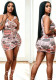 Women Sexy Printed Lace-Up Asymmetric Bodycon Dress