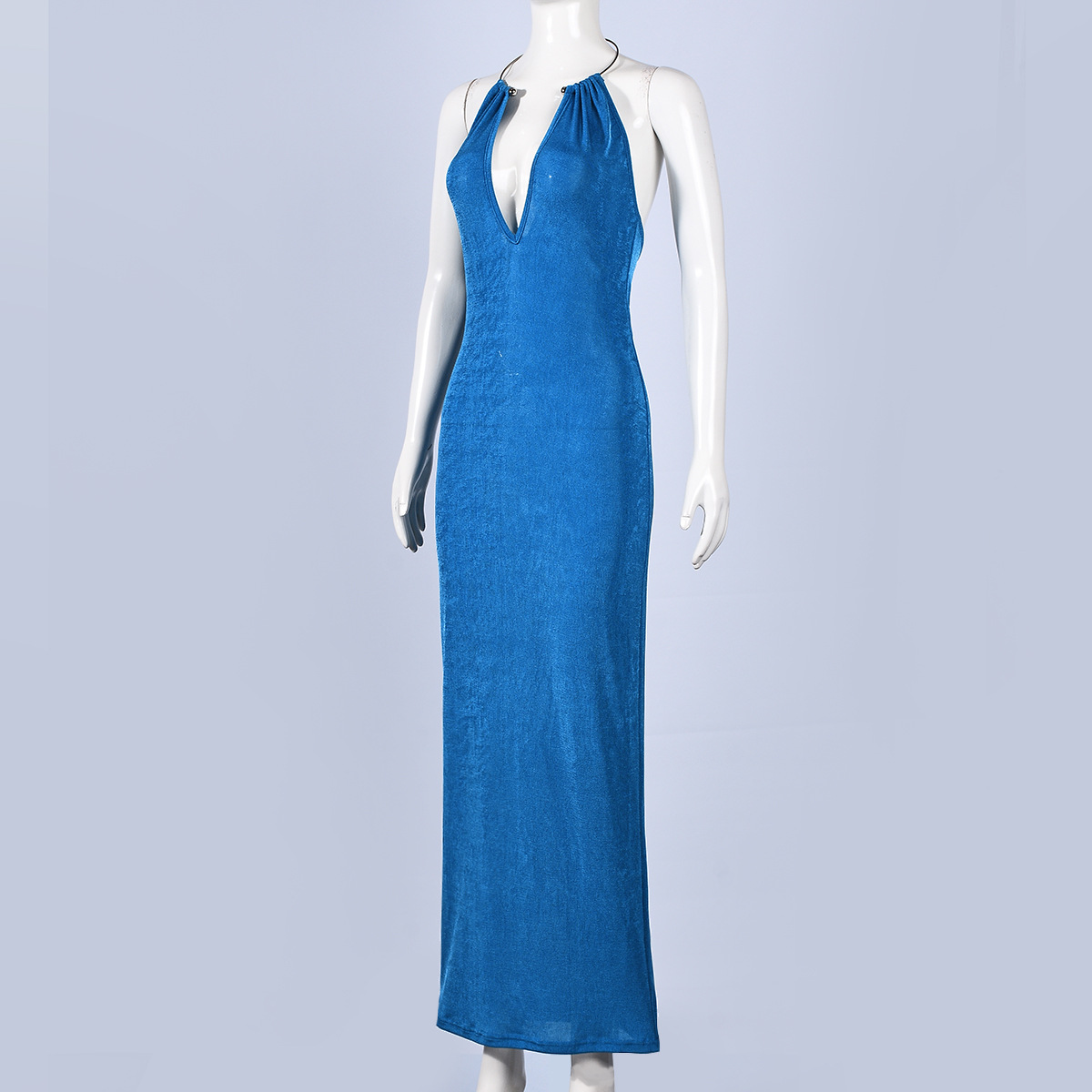 Metal Halter V-Neck Maxi Dress for Evening Parties