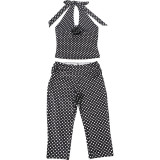 Women Spring Sexy Halter Neck U-Neck Tank Top and Polka Dot Cropped Pants Two-Piece Set