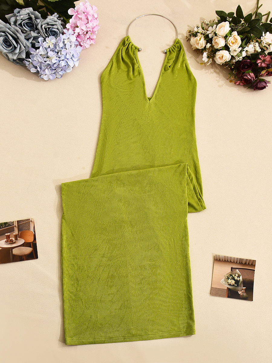 Metal Halter V-Neck Maxi Dress for Evening Parties