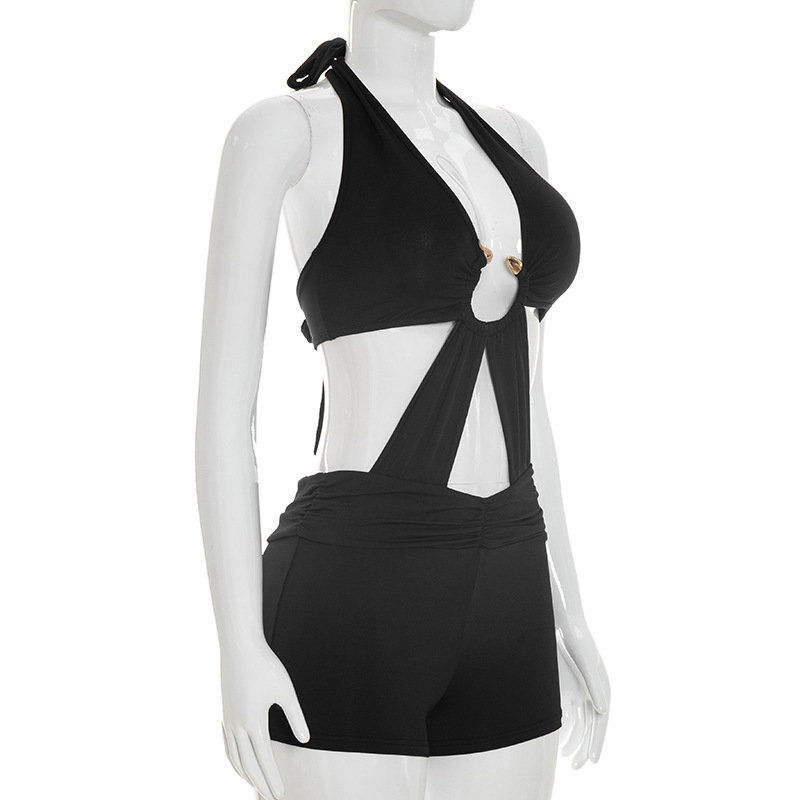 Halter Neck Lace-Up Backless Romper for Summer Clubbing