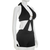 Women Sexy Halter Neck Lace-Up Backless Romper