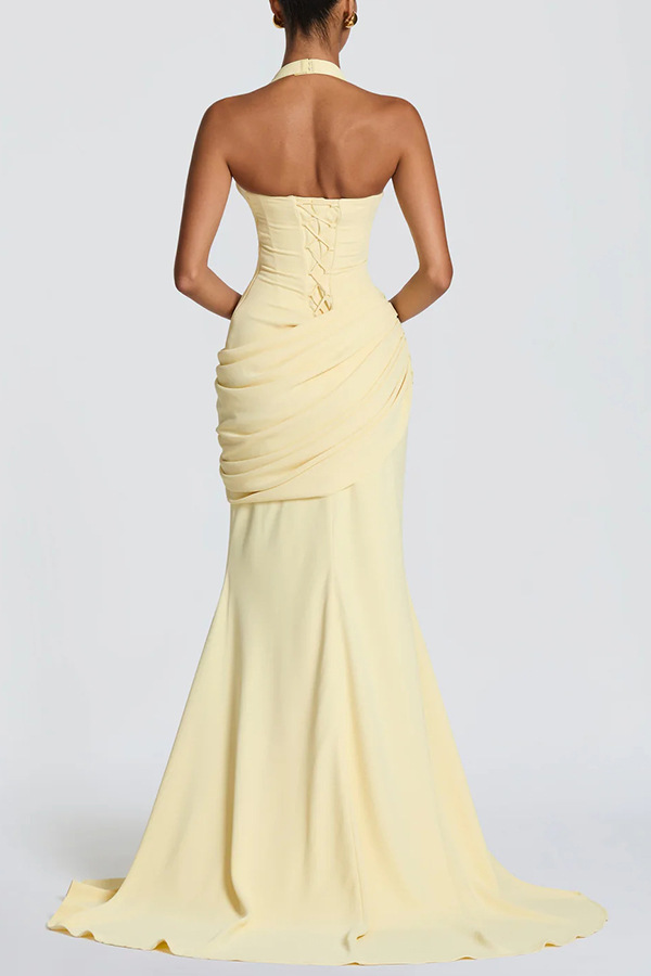 Solid Tie-Accent Sleeveless Backless Dress for Evening Wear