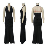 Women Tie-Accent Sleeveless Solid Sexy Backless Dress