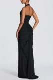 Women Tie-Accent Sleeveless Solid Sexy Backless Dress