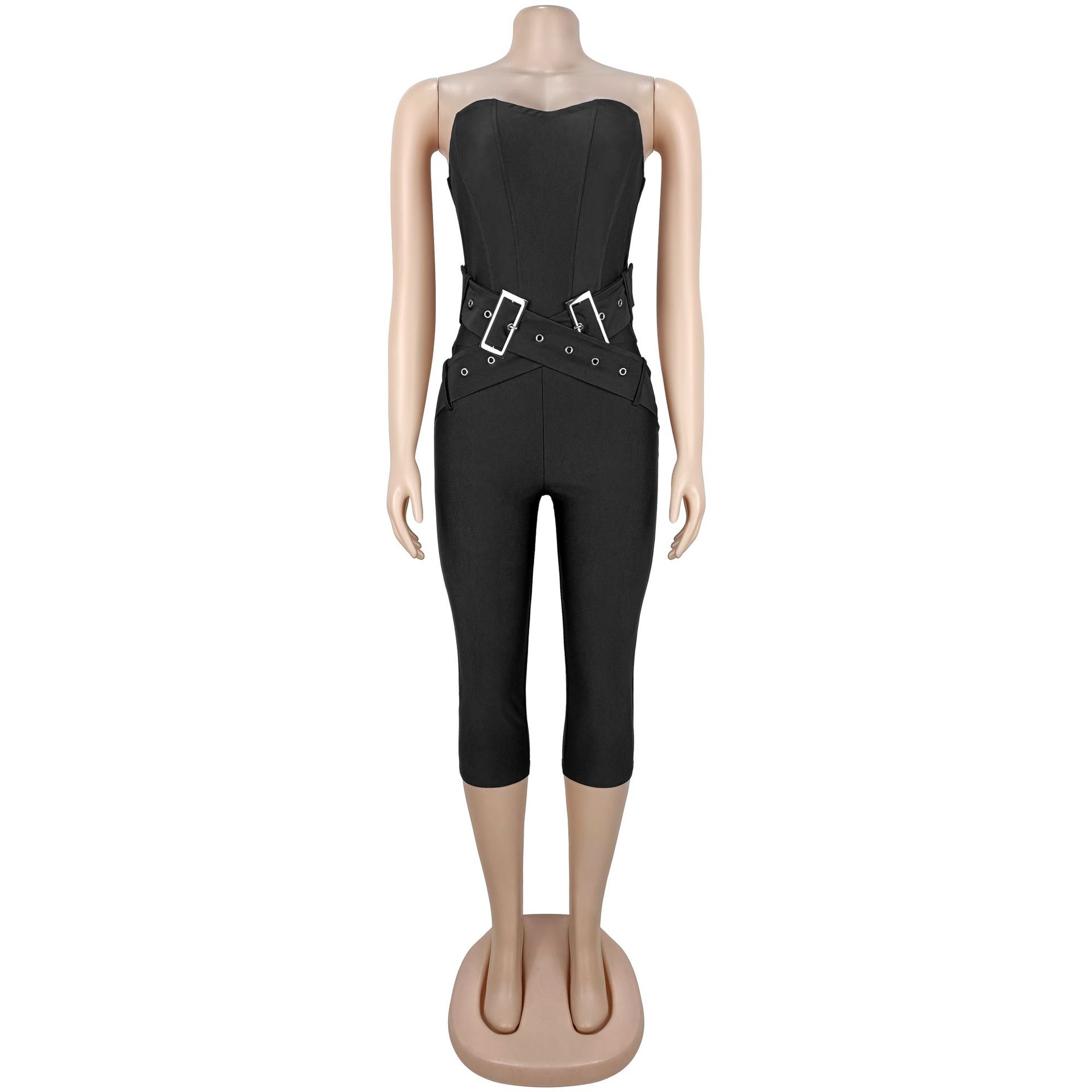 Solid Strapless Bodycon Jumpsuit for Clubwear