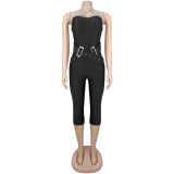 Women Sexy Strapless Solid Bodycon Jumpsuit