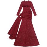 Women Sexy Round Neck Lace Long Sleeve Dress