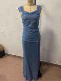 Women Sequin Off Shoulder Slit Dress
