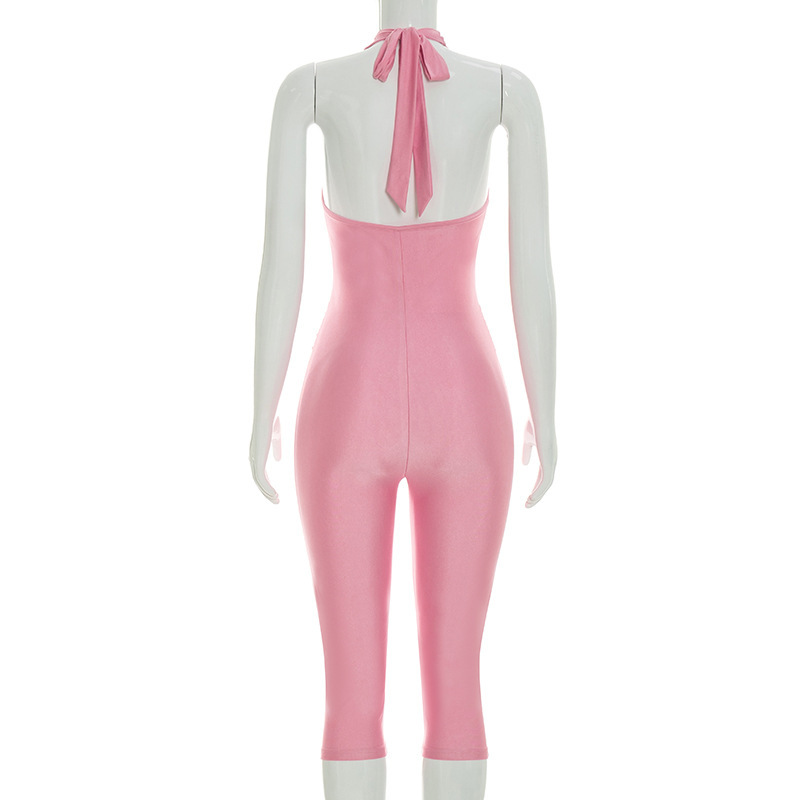 V-Neck Halter Lace-Up Cropped Jumpsuit for Summer