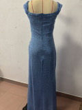 Women Sequin Off Shoulder Slit Dress