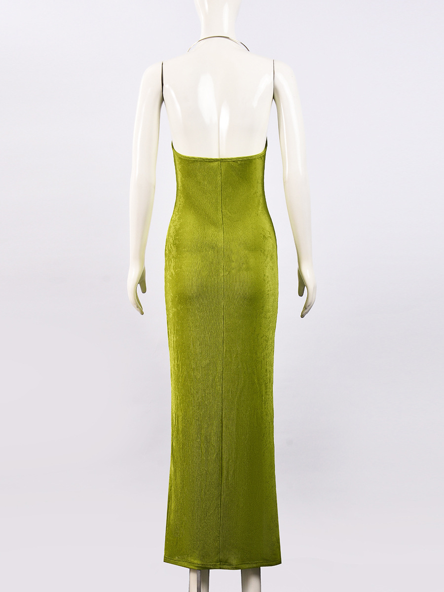 Metal Halter V-Neck Maxi Dress for Evening Parties