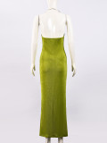 Women V-Neck Metal Halter Neck Maxi Dress