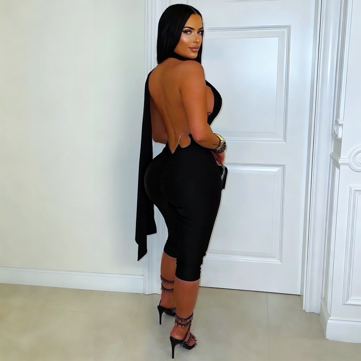 Solid Backless Bodycon Jumpsuit for Casual Clubwear