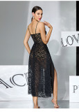 Women Lace Strapless Sling Split Sexy Pearl Belt Nightgown