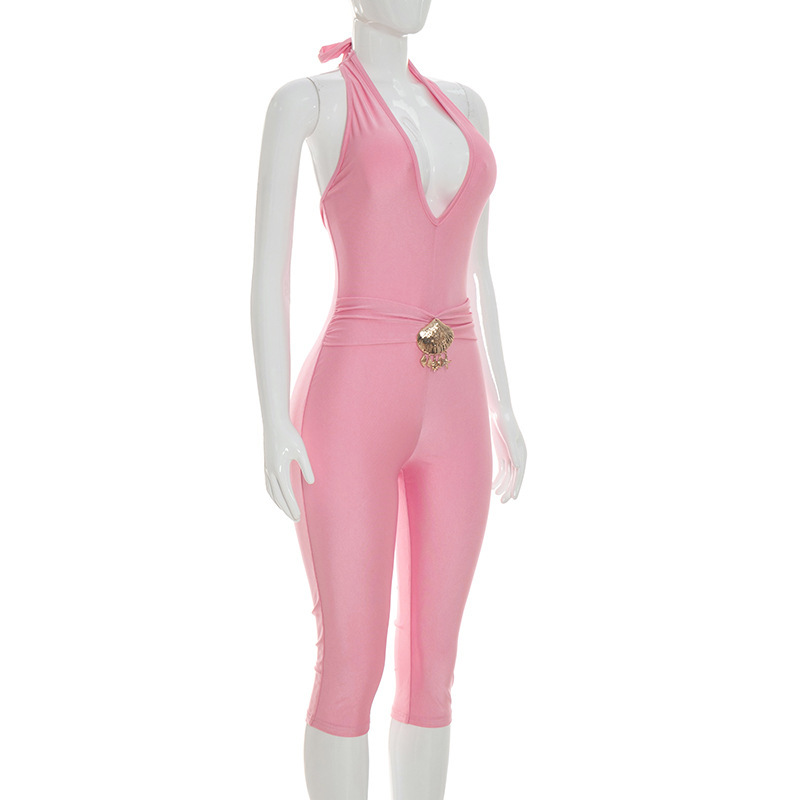 V-Neck Halter Lace-Up Cropped Jumpsuit for Summer