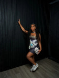 Women Sleeveless Tank Dress Letter Print Fitted Bodycon Dress