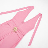 Women V-Neck Halter Neck Lace-Up Cropped Jumpsuit