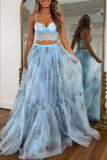 Women Sling Top and Chiffon Printed Tie-Accent Midi Skirt Two-Piece Set